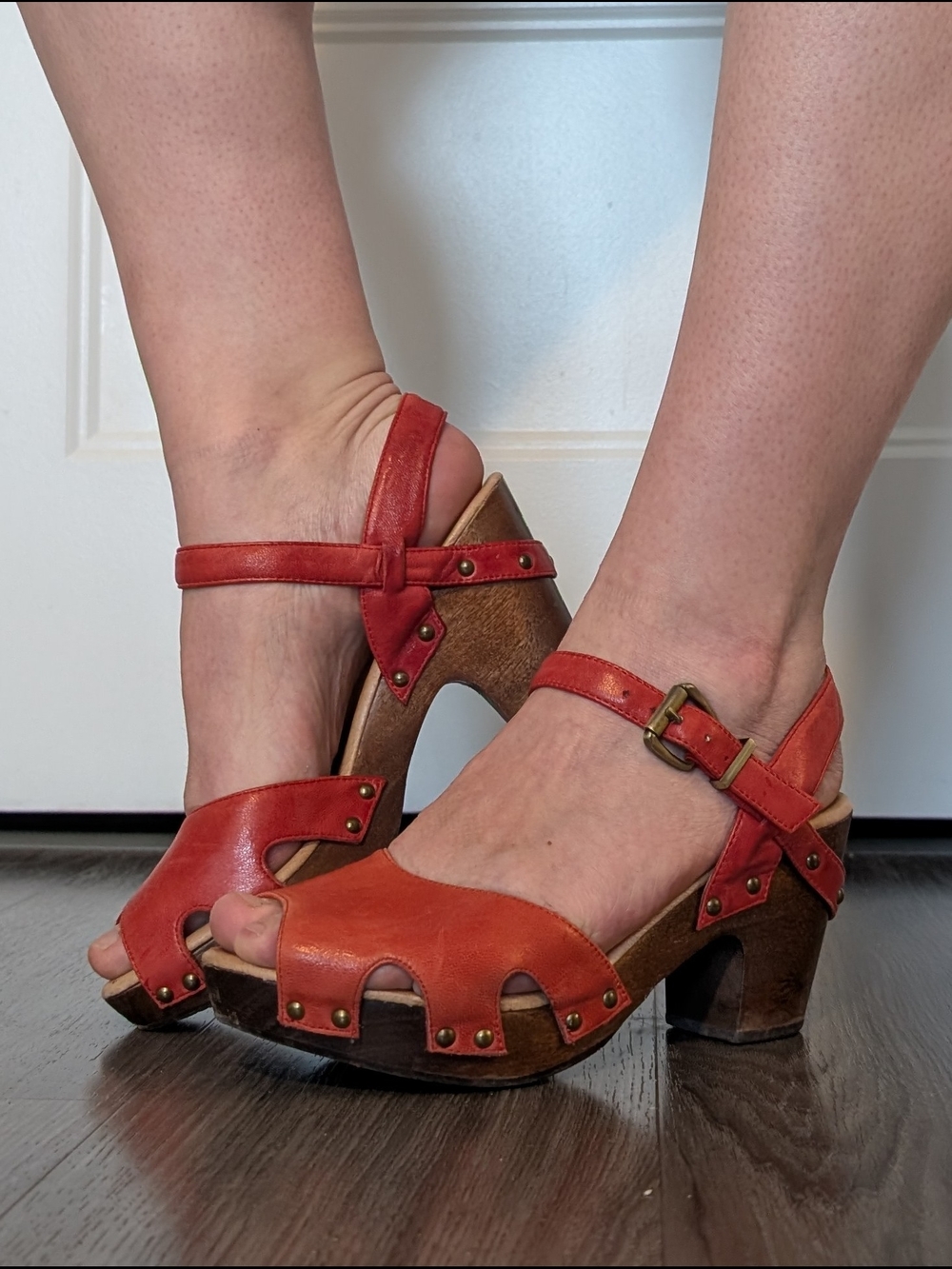 Miz Mooz Red Leather Studded Heeled Sandals